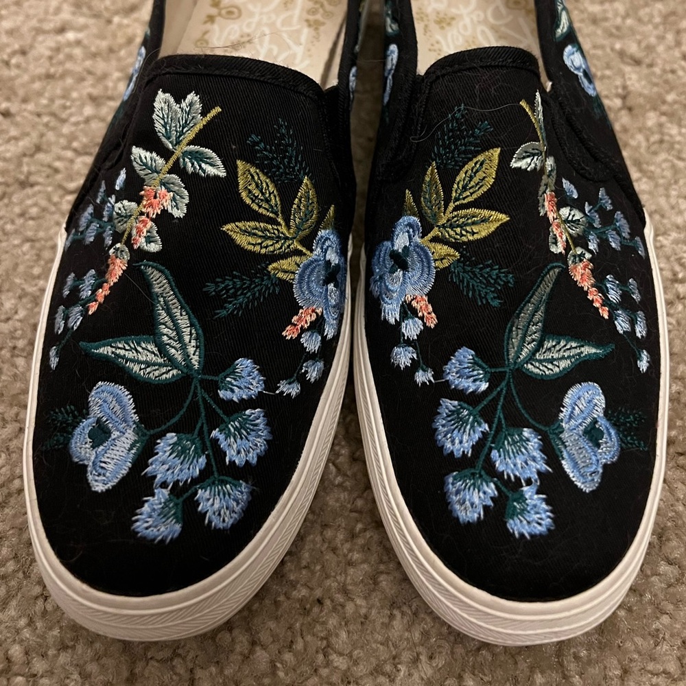 Embroidered Black Slip on Keds